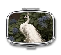 White Peacock Pill Box 2 Compartment - Small Metal Medicine Organizer Portable Pill Case for Purse Pocket Travel Vitamin Organizer for Men Women, BPA-Free