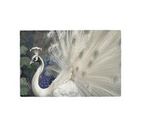 White Peacock Print Placemats Set, Heat Resistant Washable Placemat 12x18in Table Mats for Party Kitchen Dining Table Decoration Indoor Outdoor, Four Pieces