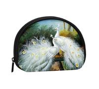 White Peacock Print Portable Mini Storage Bag Shell Shaped Wallet Small Coin Wallet Shell Storage Bag