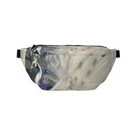 White Peacock Printed Fanny Pack Waist Bag for Men Women, Adjustable Bumbags Hip Bum Bag Travel Crossbody Bags Sports Running Hiking Belt Bag