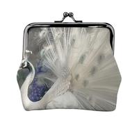 White Peacock Printed Kiss-lock Coin Purse Wallet - Leather Mini Change Pouch Holder for Men Women