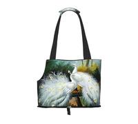 "White Peacock Prints Small Dog Carrier Bag, Portable Cat Carrier Handbag, Foldable Pet Carrier Bag, Personalized Pattern Design"