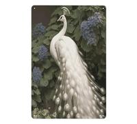 White Peacock Tin Sign Novelty Vintage Wall Art for Home Farmhouse Decor Metal Signs Classical Tin Hanging Picture for Yard Hotel Living Room 11.8x7.8 Inches
