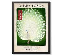White Peacock Traditional Woodblock Poster, Ukiyo-e Art Prints, Japanese Wall Art, Scenic Landscapes Home Decor, A5 (Black Frame) - 24.1x17.9cm