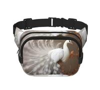 White peacock with open screen Fitness travel shoulder bag, fashionable and casual waist bag, square double-layer waist bag, Black, One Size, Black, One Size