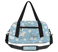 White Pear Blossom Kids Overnight Duffle Bags for Girls Boys, Blue Lightweight Sports Gym Bag for Kids，Small Overnight Weekender Carry on Travel Bags Dance Bag, White Pear Blossom, 18.5L x 7.8W x 9.4H