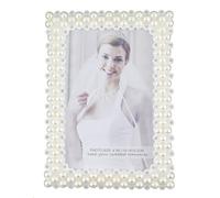 White Pearl and Crystal Plastic Picture Frame for Tabletop Display (4x6, Rectangular 3)