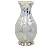 White Pearl Art Deco Mirrored Mosaic Glass Vintage Vase Table Lamp with Chrome Base | 35cm Height | 1 x E27 Bulb Required | Study - Bedroom - Lounge - Living Room | Desk Light | Inline Switch