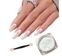 White Pearl Chrome Nail Powder - Glossy, Iridescent & Mirror Effect - DIY Nail Art Accessory with Clear Ice Gloss and Metallic Pigments
