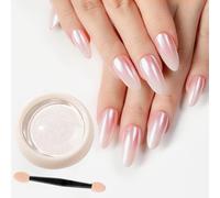 White Pearl Chrome Nail Powder - Iridescent Aurora Powder - Glossy, Iridescent & Mirror Effect Glitter Powder - Pearlescent Ice Transparent Mermaid Pigment Pearl with Clear Ice Gloss DIY Home Nail Art