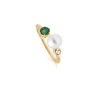 White Pearl & Emerald Gold Plated Sterling Silver Open Ring Gemondo White N