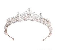 White Pearl Leaf Flower Wedding Tiaras and Crowns for Women,Crystal Rhinestones Queen Tiara Princess Crown Birthday Tiara Headbands for Wedding Prom Bridal Party silver adjustable