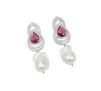 White Pearl Red Paved Stud Earrings necklaces