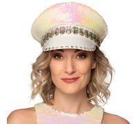 White Pearl Sequin Captain Hat Pride Festival Carnival Fancy Dress Cap