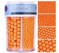 White Pearl Sprinkles for Cake Decorations - 130g Mother Of Pearl Sugar 4 Sizes Cake Sprinkles for Cupcake Cookie Baking Donuts Ice Cream Toppings - Weddings, Birthday & Parties (Orange)