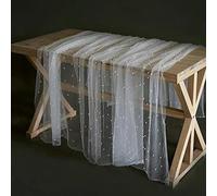 White Pearl Table Runner Wedding Decorations Chiffon Tulle Pearl Lace Tablecloth Bridal Veil Bridal Shower Rustic Wedding Decor