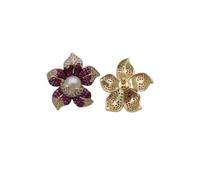 White Pearl Yellow Gold color Plated Flower Stud Earrings for women Cubic Zirconia Pearl Earrings