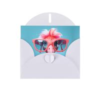 White Pearlescent Paper Holiday Cards 4"x6" MSRHIUEF Hello Glasses Flamingo Printing Greeting Cards for Christmas, Birthday, Wedding Anniversary & Party Invitations