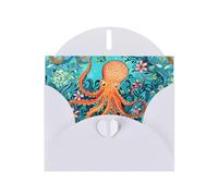 White Pearlescent Paper Holiday Cards 4"x6" MSRHIUEF Turtle Octopus Pattern Ocean Theme Printing Greeting Cards for Christmas, Birthday, Wedding Anniversary & Party Invitations