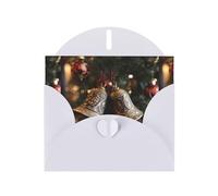 White Pearlescent Paper Holiday Cards 4"x6" YYHHAOFA Bells on Christmas tree Pattern Greeting Cards for Christmas, Birthday, Wedding Anniversary & Party Invitations