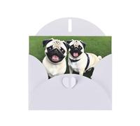 White Pearlescent Paper Holiday Cards 4"x6" YYHHAOFA Funny Happy Pug Dog Pattern Greeting Cards for Christmas, Birthday, Wedding Anniversary & Party Invitations