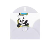 White Pearlescent Paper Holiday Cards 4"x6" YYHHAOFA Panda taking a ride Pattern Greeting Cards for Christmas, Birthday, Wedding Anniversary & Party Invitations