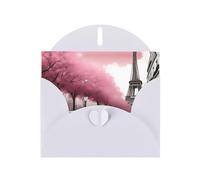 White Pearlescent Paper Holiday Cards 4"x6" YYHHAOFA Paris Street Eiffel Tower Pink Floral Pattern Greeting Cards for Christmas, Birthday, Wedding Anniversary & Party Invitations