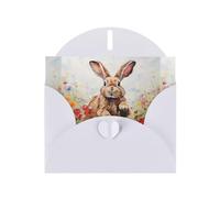 White Pearlescent Paper Holiday Cards 4"x6" YYHHAOFA Rabbit running in the flower field Pattern Greeting Cards for Christmas, Birthday, Wedding Anniversary & Party Invitations