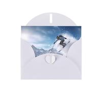 White Pearlescent Paper Holiday Cards 4"x6" YYHHAOFA Winter Skiing Pattern Greeting Cards for Christmas, Birthday, Wedding Anniversary & Party Invitations