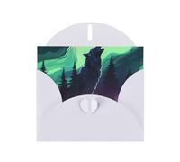 White Pearlescent Paper Holiday Cards 4"x6" YYHHAOFA wolves howl in the northern lights Pattern Greeting Cards for Christmas, Birthday, Wedding Anniversary & Party Invitations
