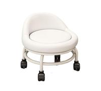 White Pedicure Chair Rolling Stool with Backrest Versatile Makeup Stool on Wheels for Salon Barber Shop Office Garage & Library Comfortable Low Round Design