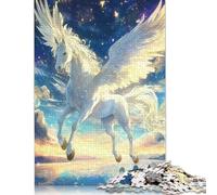 White Pegasus Flying 1000 Piece Puzzles For Adults Creative Rectangular Puzzle Paper Puzzle Puzzle Jigsaw Gift for Friends Family 38x26cm/1000pcs
