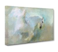 White Pegasus Horse In Flight Canvas Print | Gallery Wrapped 30mm Frame Wall Art | 24x16 inches | Ready to Hang | Abstract Animals Picture | Living Room Bedroom Lounge Office