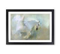 White Pegasus Horse in Flight in Abstract Framed Print | A2 Black Framed Wall Art | Ready to Hang | Abstract Animal Picture | Living Room Bedroom Lounge Office