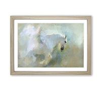 White Pegasus Horse in Flight in Abstract Framed Print | A2 Oak Framed Wall Art | Ready to Hang | Abstract Animal Picture | Living Room Bedroom Lounge Office