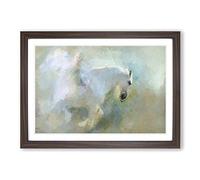 White Pegasus Horse in Flight in Abstract Framed Print | A2 Walnut Framed Wall Art | Ready to Hang | Abstract Animal Picture | Living Room Bedroom Lounge Office