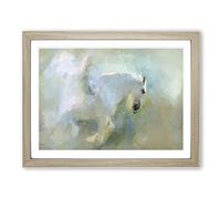 White Pegasus Horse In Flight In Abstract Modern Art Framed Print | A2 Oak Framed Wall Art | Ready to Hang | Abstract Animal Picture | Living Room Bedroom Lounge Office