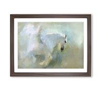 White Pegasus Horse In Flight In Abstract Modern Art Framed Print | A3 Walnut Framed Wall Art | Ready to Hang | Abstract Animal Picture | Living Room Bedroom Lounge Office
