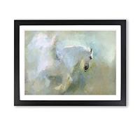 White Pegasus Horse In Flight In Abstract Modern Art Framed Print | A4 Black Framed Wall Art | Ready to Hang | Abstract Animal Picture | Living Room Bedroom Lounge Office
