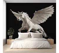 White Pegasus Wallpaper for Living Room, Black and White Horse Wall Mural for Bedroom, Non-Woven Photo Wallpaper Home Decor 366X254cm, Wall Decoration D22