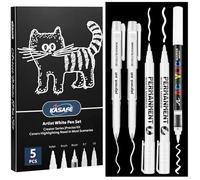 White Pen Set - 2 Gel, 1 Liquid Highlighter, 2 Fine/Brush Acrylic Markers | Opaque Quick Dry, Smudge Proof, Multi-Surface for Black Paper, Art, Sketching, Illustration & Card Making