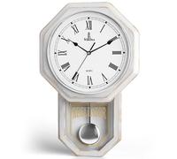 White Pendulum Wall Clock - Rustic Wooden Farmhouse Wall Clock - Regulator Clock Battery Operated - Wood Pendulum Clock - Decorative Wall Clocks for Living Room Decor, Home, Office and Gift 18x11