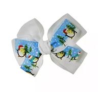 White Penguin Print Ribbon Bow Motif Festive Christmas Hair Beak Clip