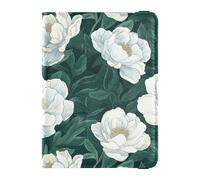 White Peonies Green Leafs Passport and Vaccine Card Wallet Combo Travel Passport Wallet With Vaccination Card Slot Passport Cover with RFID Blocking for Women and Men Waterproof