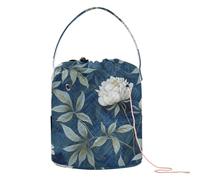White Peonies on A Dark Blue Background Crochet Tote Bag Portable Knitting Crochet Bag for Knitting Needle Bolsa para Crochet
