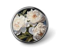 White Peony Badge Holder Personalized Metal Button Pin Fashion Round Badge with Pattern Pin DIY Button Badges Exquisite Brooch Crafts Gift Clothes Decorative Pins