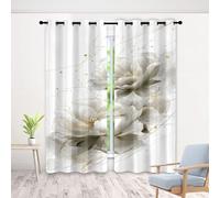 White Peony Curtains for Bedroom, 3D Flower Line Print Eyelet Blackout Curtains, Minimalism Drapes Thermal Insulated Curtain for Kitchen Living Room, 2 Panels (26 x 45 Inch)