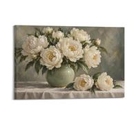 White Peony Floral Vase Retro Still Life Bedroom Wall Art Poster08x12inch | Decorative Artwork for Living Room Bedroom Office Hallway Entryway Apartment Home Decor and Modern Interior Decoration Styles