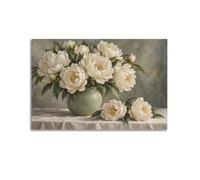 White Peony Floral Vase Retro Still Life Bedroom Wall Art Poster12x18inch | Decorative Artwork for Living Room Bedroom Office Hallway Entryway Apartment Home Decor and Modern Interior Decoration Styles