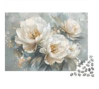 White Peony Flowers 1000 Pieces White Peony Art Recycled Cardboard Jigsaw Puzzle for Puzzle Enthusiasts Family Game Night Collectible Item Missing Piece Guarantee 52x38cm/1000pcs